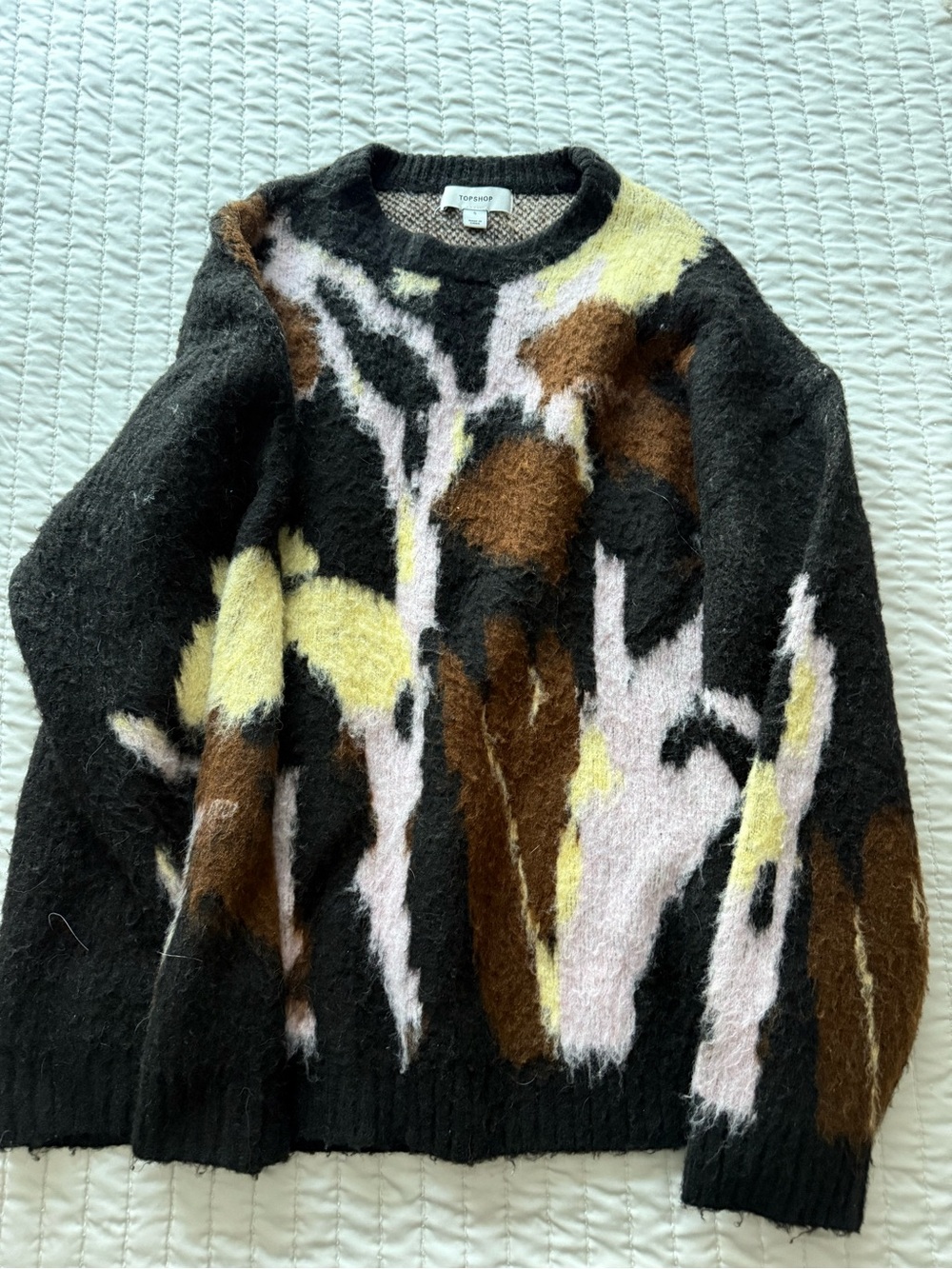 Topshop Multicolor Abstract Mohair-Blend Sweater - Black/Brown/Yellow/Pink